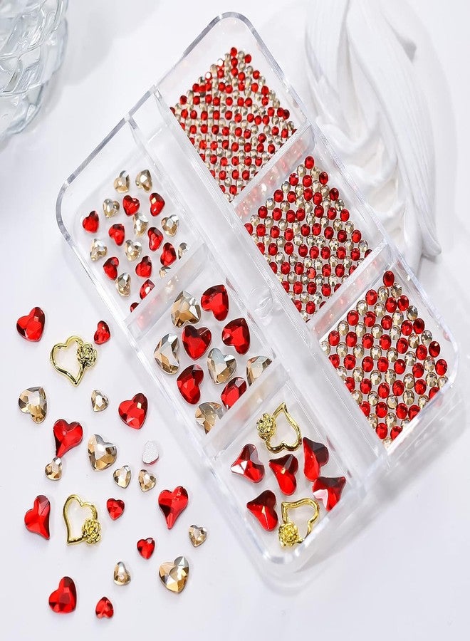 Maigitur 6Girds 767PCS 3D Red Heart Nail Art Charms Love Gems Glitter Decoration Red Valentine's Day Nail Heart Round Diamond Frame Studs Metal Rhinestones for Women Decorations Manicure Charms - Image 4